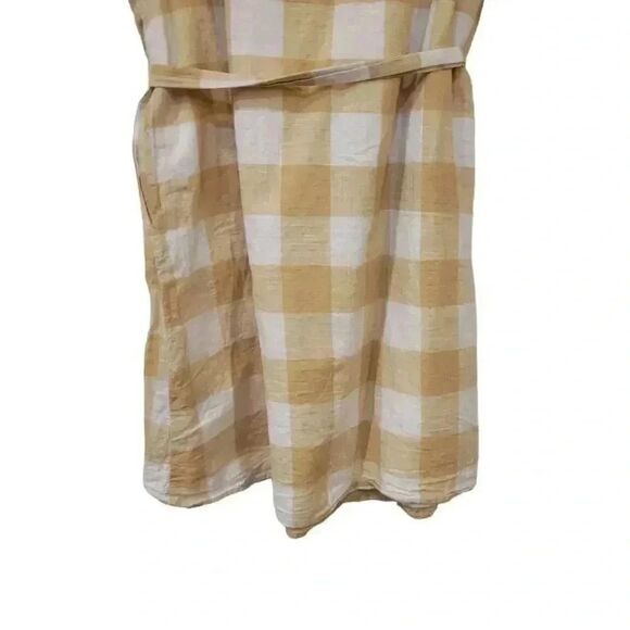 Who What Wear Women's Tan & White Cotton Large Gingham Checked Lined Dress w Ruf - Picture 11 of 14